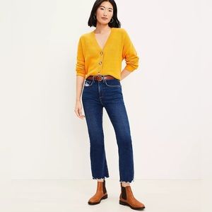 LOFT Chewed Hem High Rise Kick Crop Jeans in Destructed Mid Wash- NWT